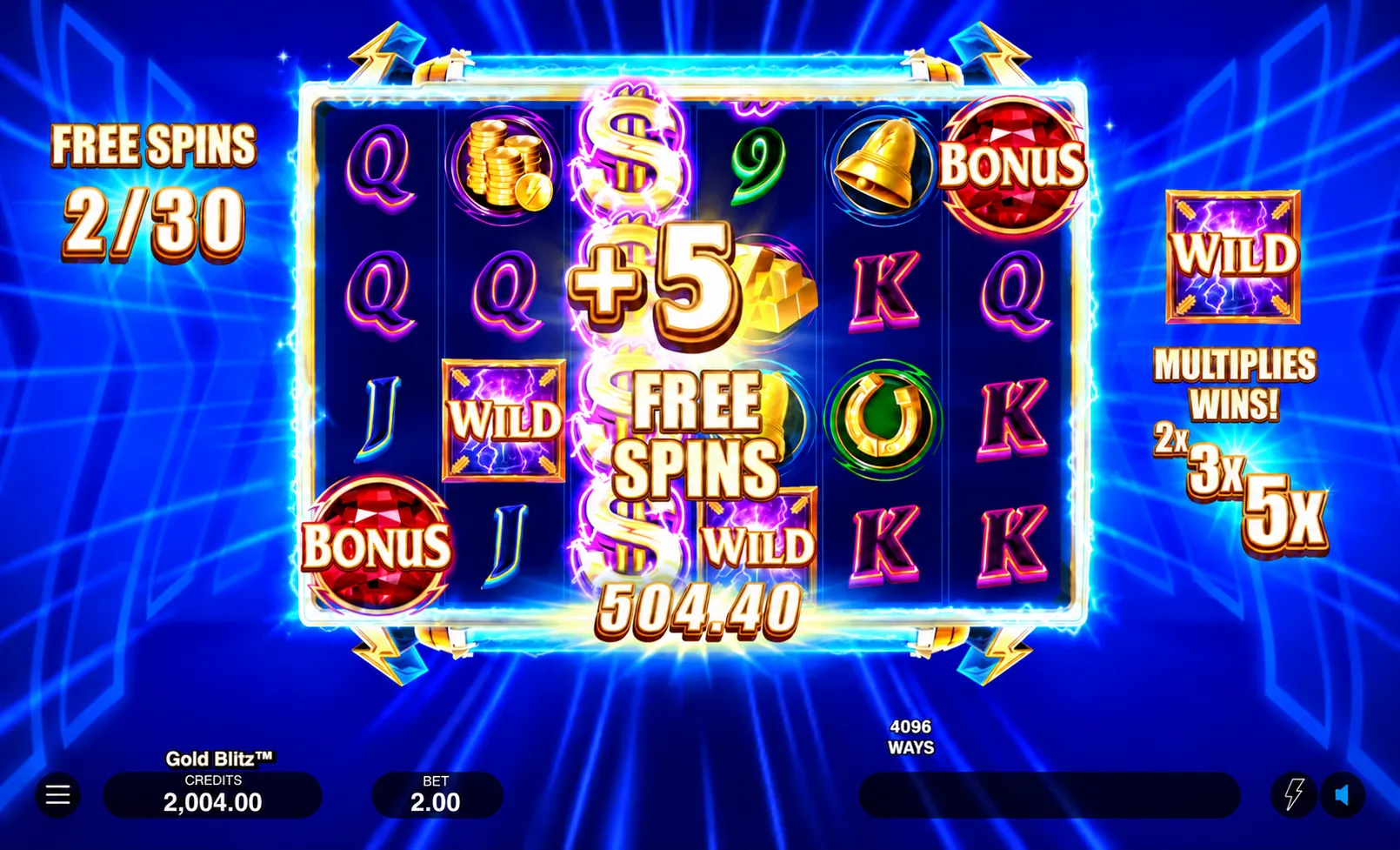 Bonus multiplier and Extreme Cash symbols in Gold Blitz Extreme Bonus multiplier and Extreme Cash symbols in Gold Blitz
